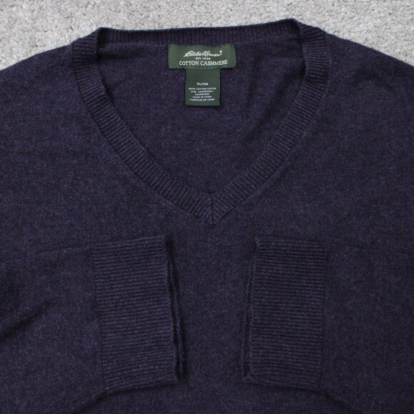 Eddie Bauer Sweater Mens XL Purple Cotton/Cashmere V-Neck Pullover Sweatshirt - Picture 1 of 12